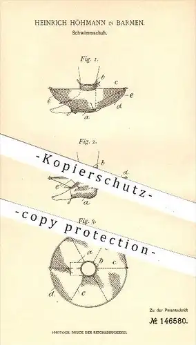 original Patent - Heinrich Höhmann in Barmen , 1902 , Schwimmschuh , Schwimmen , Schuh , Schuhe , Baden , Wasser