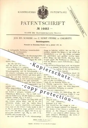 original Patent - Joh. Ed. Scheibe , C. Moriz Oehme , Chemnitz , 1881 , Bestattungsbahre , Bahre , Tragbahre , Bestatter