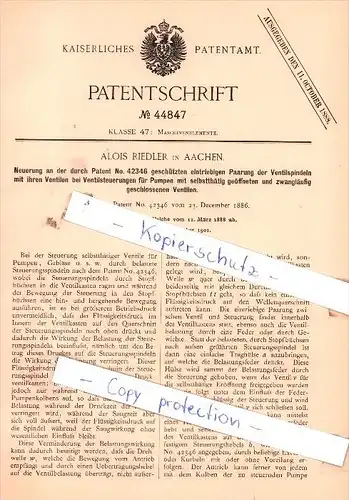 Original Patent - Alois Riedler in Aachen ,1888 , Maschinenelemente !!!