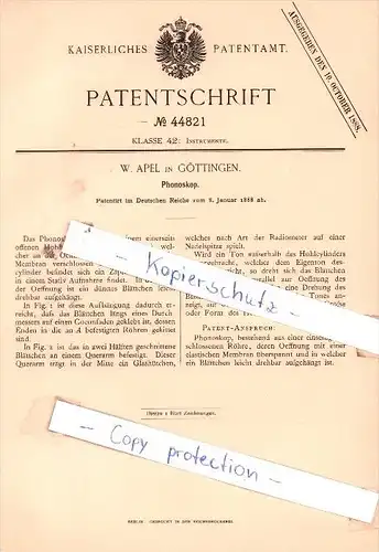 Original Patent -  W. Apel in Göttingen , 1888 , Phonoskop !!!