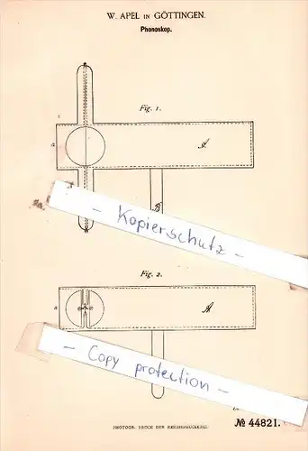 Original Patent -  W. Apel in Göttingen , 1888 , Phonoskop !!!