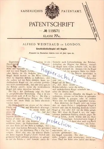 Original Patent - Alfred Weintraud in London , 1900 , Geschicklichkeitsspiel mit Kugeln !!!