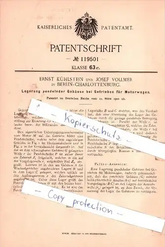 Original Patent - Ernst Kühlstein und Josef Vollmer in Berlin-Charlottenburg , 1900 ,  !!!