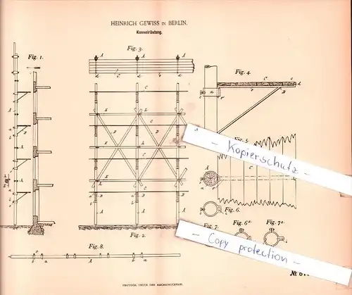 Original Patent - Heinrich Gewiss in Berlin , 1894 , Konsolrüstung !!!