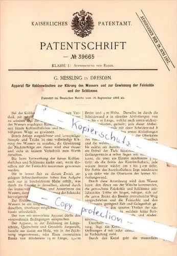 Original Patent - G. Messling in Dresden , 1886 , Aufbereitung von Erzen !!!
