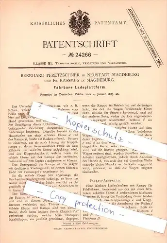 Original Patent - B. Pfretzschner in Neustadt-Magdeburg und Fr. Rassmus in Magdeburg , 1883 , !!!