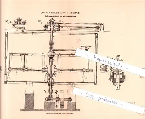 Original Patent - Johann Philipp Lipps in Dresden , 1881 , Universal-Maisch- und Aufhackmaschine !!!