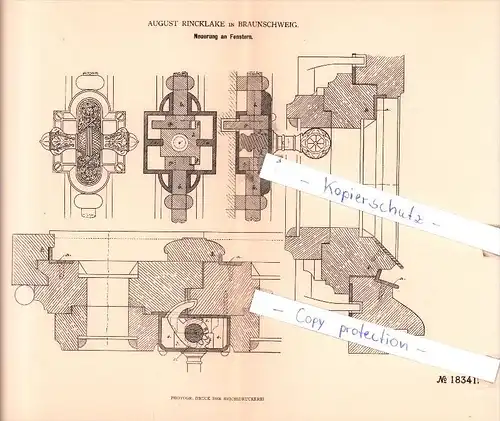Original Patent - August Rincklake in Braunschweig , 1881 , Neuerung an Fenstern !!!