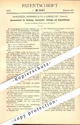 Original Patent - Henggeler , Hämmerli & Co. in Landquart , 1879 , Abschneidetisch für Dachziegel , Mastrils , Igis !!!