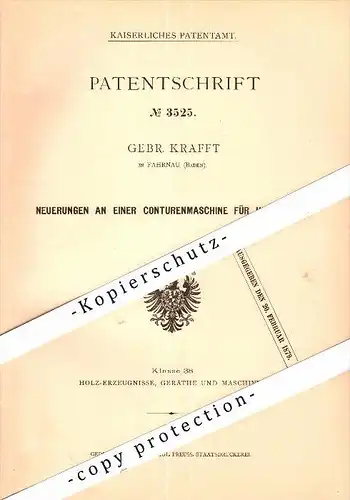 Original Patent - Gebr. Krafft in Fahrnau b. Schopfheim , 1878 , Maschine für Holzsohlen , Pantoffeln , Holzschuhe !!!