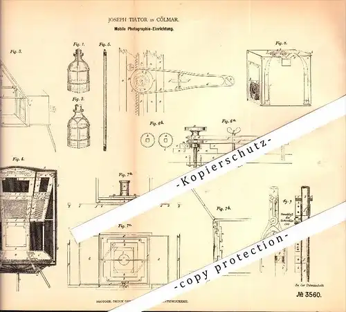 Original Patent - Joseph Tiator à Colmar , Elsass , 1878 , Photographie Mobile - Caméra !!!