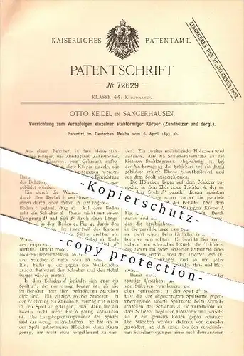 original Patent - Otto Keidel in Sangerhausen , 1893 , einzeln entnehmbare Zündhölzer , Streichhölzer , Kurzwaren !!!