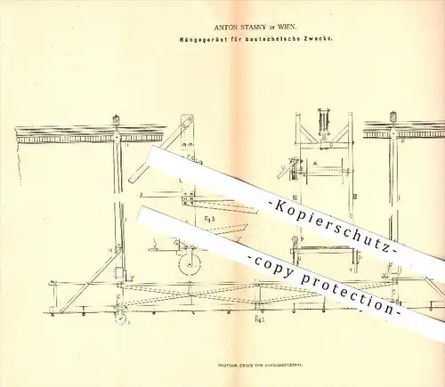 original Patent - A. Stasny , Wien , 1879 , Hängegerüst für bautechnische Zwecke , Baugerüst , Gerüst , Bau , Gerüstbau