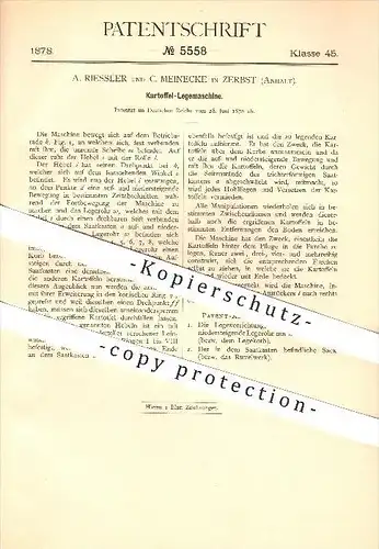 original Patent - A. Riessler und C. Meinecke in Zerbst , 1878 , Kartoffel - Legemaschine , Kartoffeln , Landwirtschaft