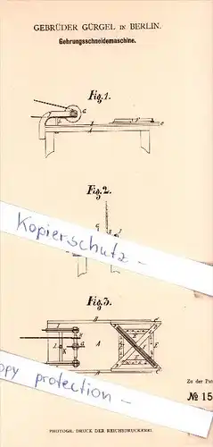 Original Patent - Gebrüder Gürgel in Berlin , 1881 , Gehrungsschneidemaschine !!!