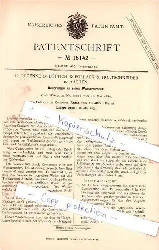 Original Patent - H. Ducenne in Lüttich & Pollack & Holtenschneider in Aachen , 1881 , !!!