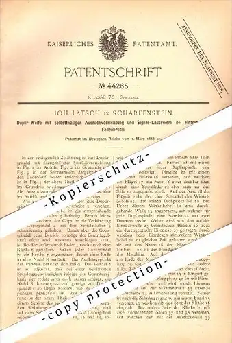 Original Patentschrift - J. Lätsch in Scharfenstein b. Chemnitz , 1888 , Signal-Läutewerk für Spinnerei !!!