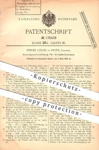original Patent - Pierre Gilles in Vevey , Schweiz , 1905, Anzeige für Straßenbahnen , Straßenbahn , Reklame , Eisenbahn
