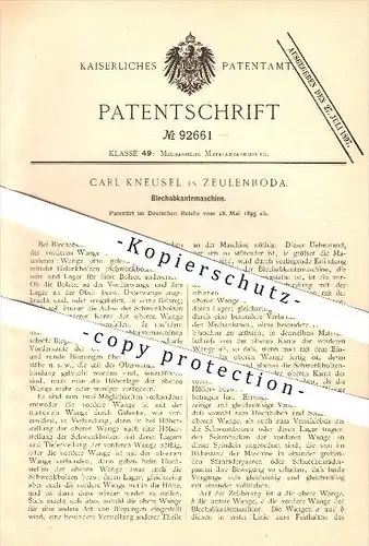 original Patent - Carl Kneusel in Zeulenroda , 1895 , Blechabkantemaschine , Metall , Blech , Metallbearbeitung !!!
