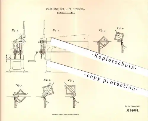 original Patent - Carl Kneusel in Zeulenroda , 1895 , Blechabkantemaschine , Metall , Blech , Metallbearbeitung !!!