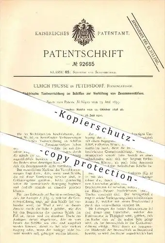original Patent - Ulrich Prusse in Petersdorf , Riesengebirge , 1896 , Tastvorrichtung an Schiffen , Schiff , Schiffbau