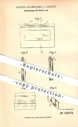 original Patent - Adolph Schwengber in Görlitz , 1901 , Sammelmappe für Briefe u. a. , Schreibwaren !!!