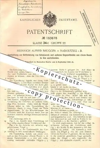 original Patent - Heinrich A. Brugger in Radolfzell , 1906 , Vorrichtung zur Beförderung von Schuhwerk aus einem Raum !!