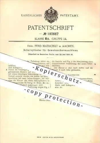 original Patent - Ferd. Mathonet in Aachen , 1906 , Scherzylinder für Gewebeschermaschinen !!!