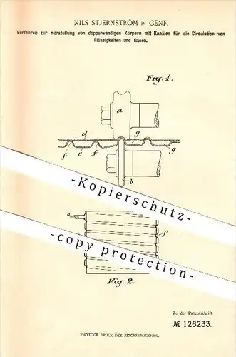 original Patent - Nils Stjernström in Genf , 1900 , Verfahren zur Herstellung von doppelwandigen Körpern !!!