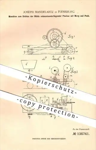 original Patent - Joseph Mandelartz in Flensburg , 1901 , Maschine zum Dichten der Nähte an Planken !!!