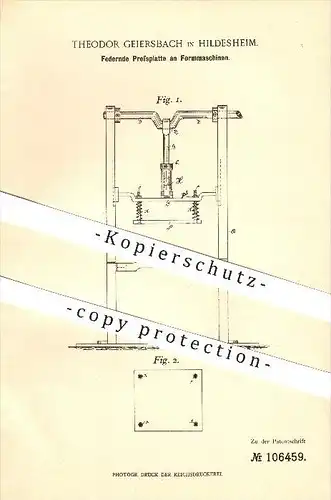 original Patent - Theodor Geiersbach in Hildesheim , 1899 , Federnde Pressplatte an Formmaschinen , Giesserei !!!