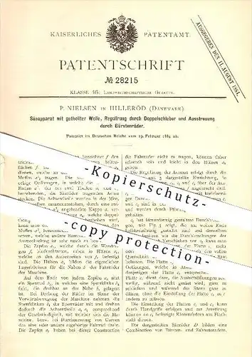 original Patent - P. Nielsen in Hilleröd , Dänemark , 1884 , Apparat zum Aussäen , Landwirtschaft , Hillerød !!