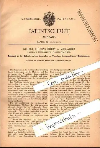 Original Patent - G.Th. Beilby in Mid Calder / Mid Cauder , 1884 , Apparatus for thermometric determination , Scotland !