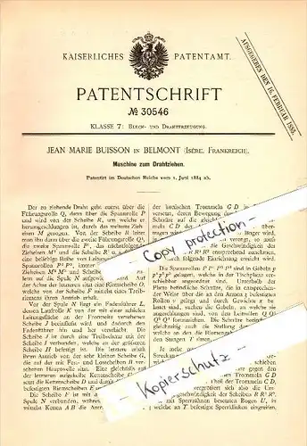 Original Patent - Jean Marie Buisson à Belmont , Isere , 1884 , Machine pour tréfilage !!!