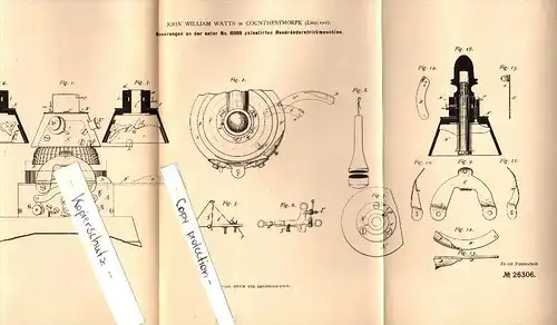 Original Patent - J.W. Watts in Countesthorpe , 1882 , knitting machine , Blaby !!!