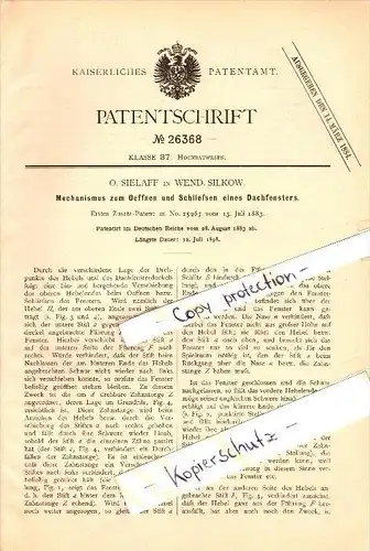 Original Patent - O. Sielaff in Wendisch Silkow / Zelkowo , 1883 , Mechanismus für Fenster , Glowitz / Glówczyce !!!