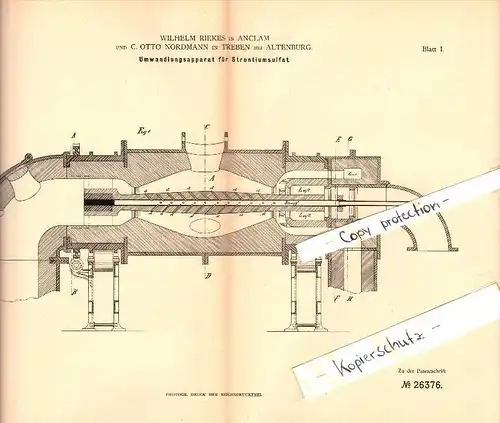 Original Patent - W. Riekes in Anklam und C. Nordmann in Treben b. Altenburg , 1883, Strontium - Umwandlung, Mecklenburg