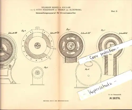 Original Patent - W. Riekes in Anklam und C. Nordmann in Treben b. Altenburg , 1883, Strontium - Umwandlung, Mecklenburg