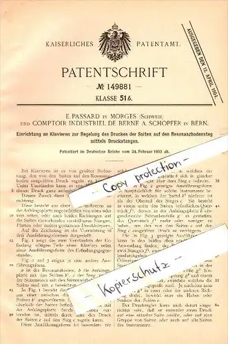 Original Patent -E. Passard in Morges und A. Schopfer in Bern , 1903 , Apparat für Klavier , Piano !!!