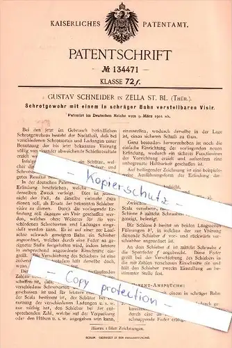 Original Patent - G. Schneider in Zella St. Blasii , 1901 , Schrotgewehr mit vestellbarem Visir , Zella-Mehlis!!!
