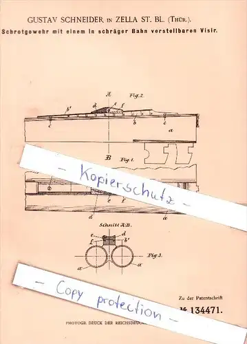 Original Patent - G. Schneider in Zella St. Blasii , 1901 , Schrotgewehr mit vestellbarem Visir , Zella-Mehlis!!!