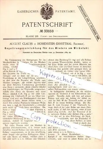 Original Patent - August Clauss in Hohenstein-Ernstthal , Sachsen , 1884 , Flechtmaschinen !!!