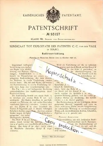 Original Patent - Sijndicaat tot Exploitaitie der Patenten C.C. van der Valk in Haag , 1896 , Radierapparat !!!