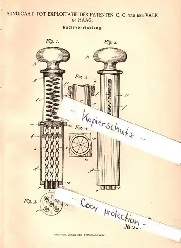 Original Patent - Sijndicaat tot Exploitaitie der Patenten C.C. van der Valk in Haag , 1896 , Radierapparat !!!