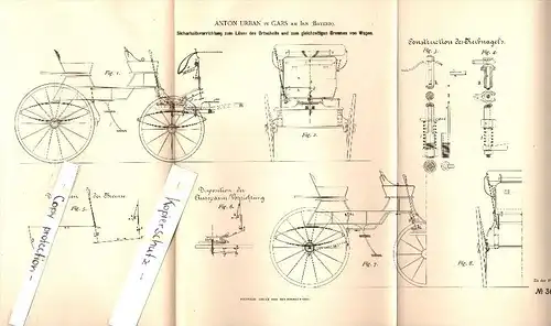 Original Patent - Anton Urban in Gars am Inn , 1885 , Sicherheitsapparat für Wagen , Kutsche , Wagenbau !!!