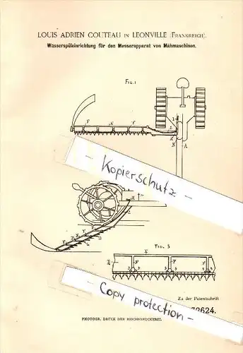 Original Patent - Louis Adrien Couteau à Leoville , 1885 , Appareil pour tondeuses !!!