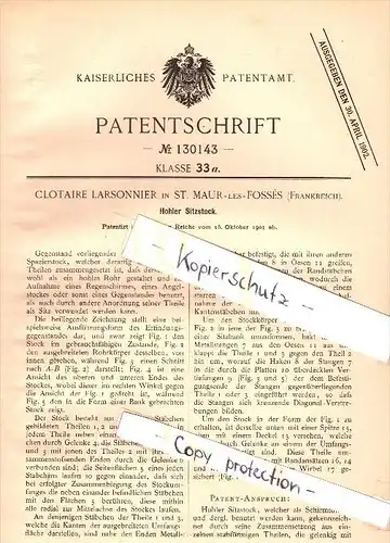 Original Patent - Clotaire Larsonnier à Saint Maur des Fossés , 1901 , Canne pour se reposer !!!