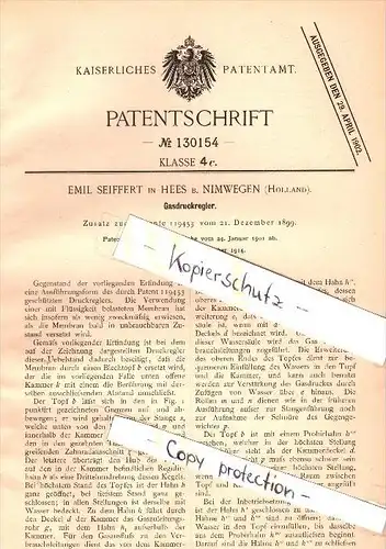 Original Patent - Emil Seiffert in Hees b. Nijmegen , Holland , Gasdruckregler !!!