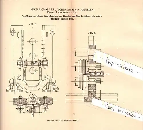 Original Patent - Gewerkschaft Deutscher Kaiser in Hamborn , Post Bruckhausen a. Rhein , 1901 , Schienenbau , Duisburg