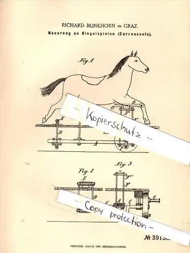 Original Patent - Richard Blinkhorn in Graz , 1886 , Neuerung an Karussels , carousel , carrousel , Karussell !!!